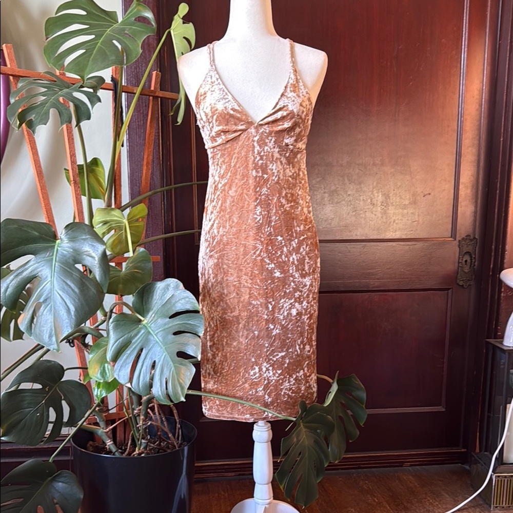 Elegant Crushed Velvet Champagne Dress